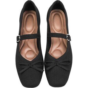 Women Black Fabric Upper And Rubber Sole Casual Ballet Flats With Ankle Strap